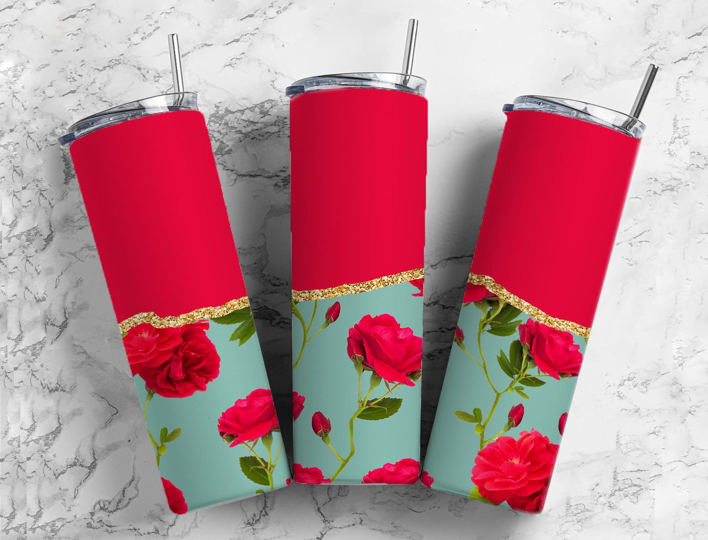 Split Gold Design-Fuchsia Rose Stainless Steel Tumbler