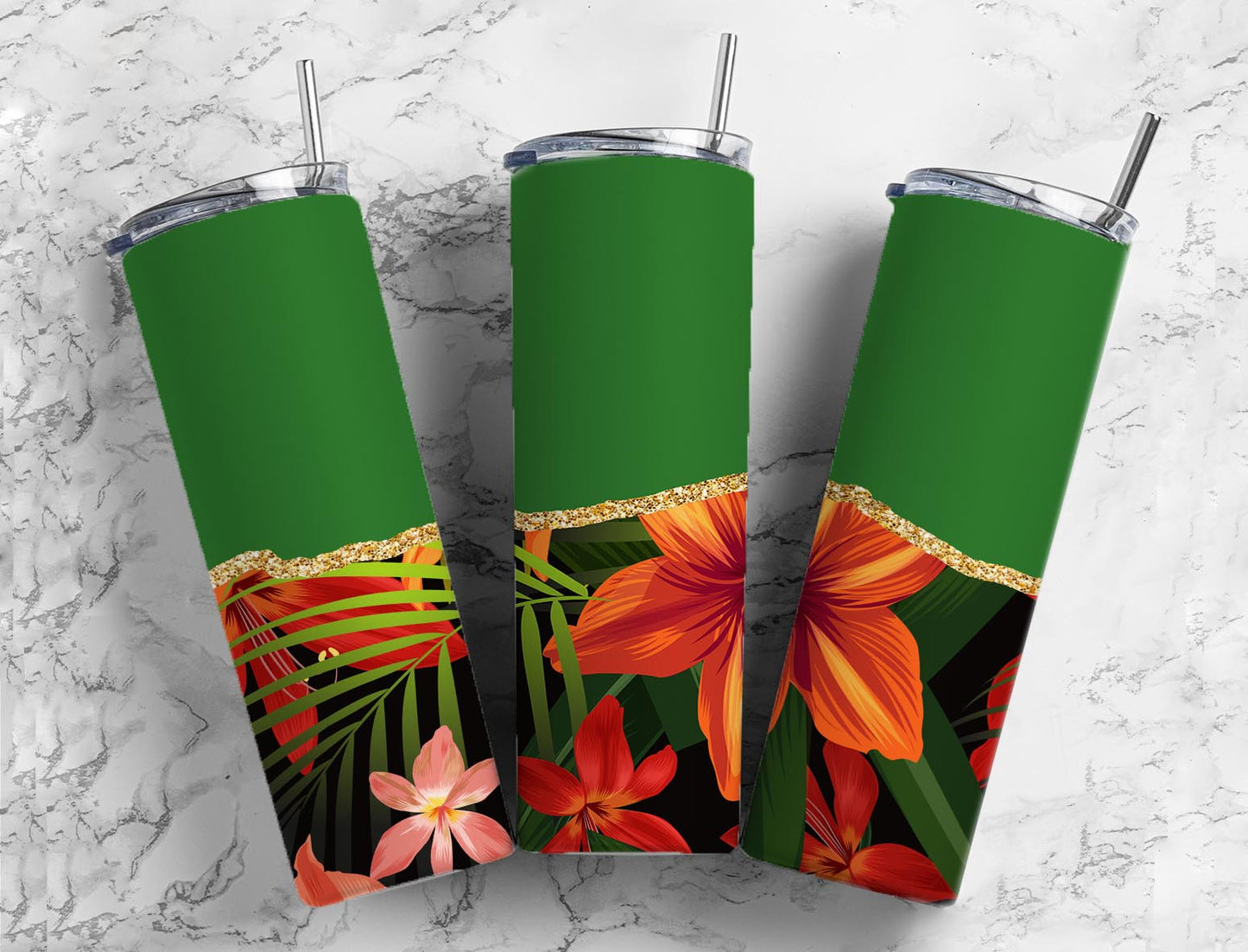 Dark Green Tropical Plants Stainless Steel Tumbler