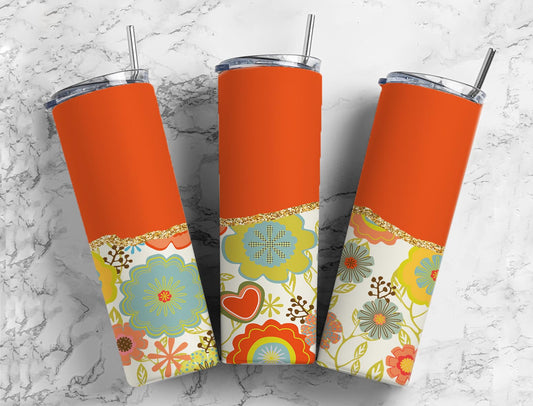 Funky Orange Floral Stainless Steel Tumbler