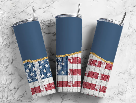 Split Wooden American Flag Stainless Steel Tumbler