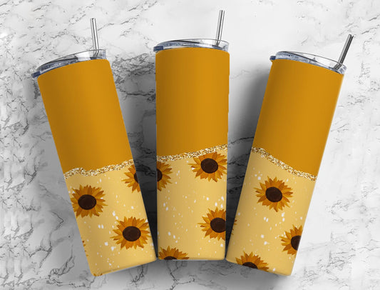 Split Gold Design-Golden Sunflowers Stainless Steel Tumbler