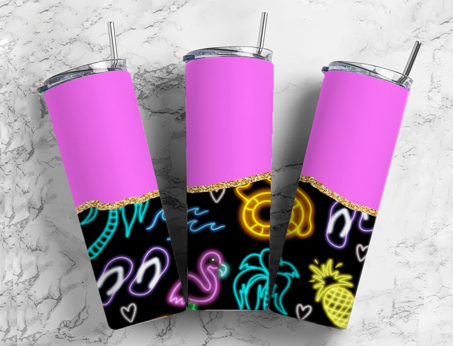 Split Gold Design-Purple Summer Pool Days Stainless Steel Tumbler