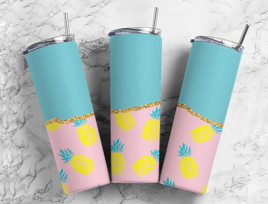 Split Gold Design-Blue & Pink Pineapple Stainless Steel Tumbler