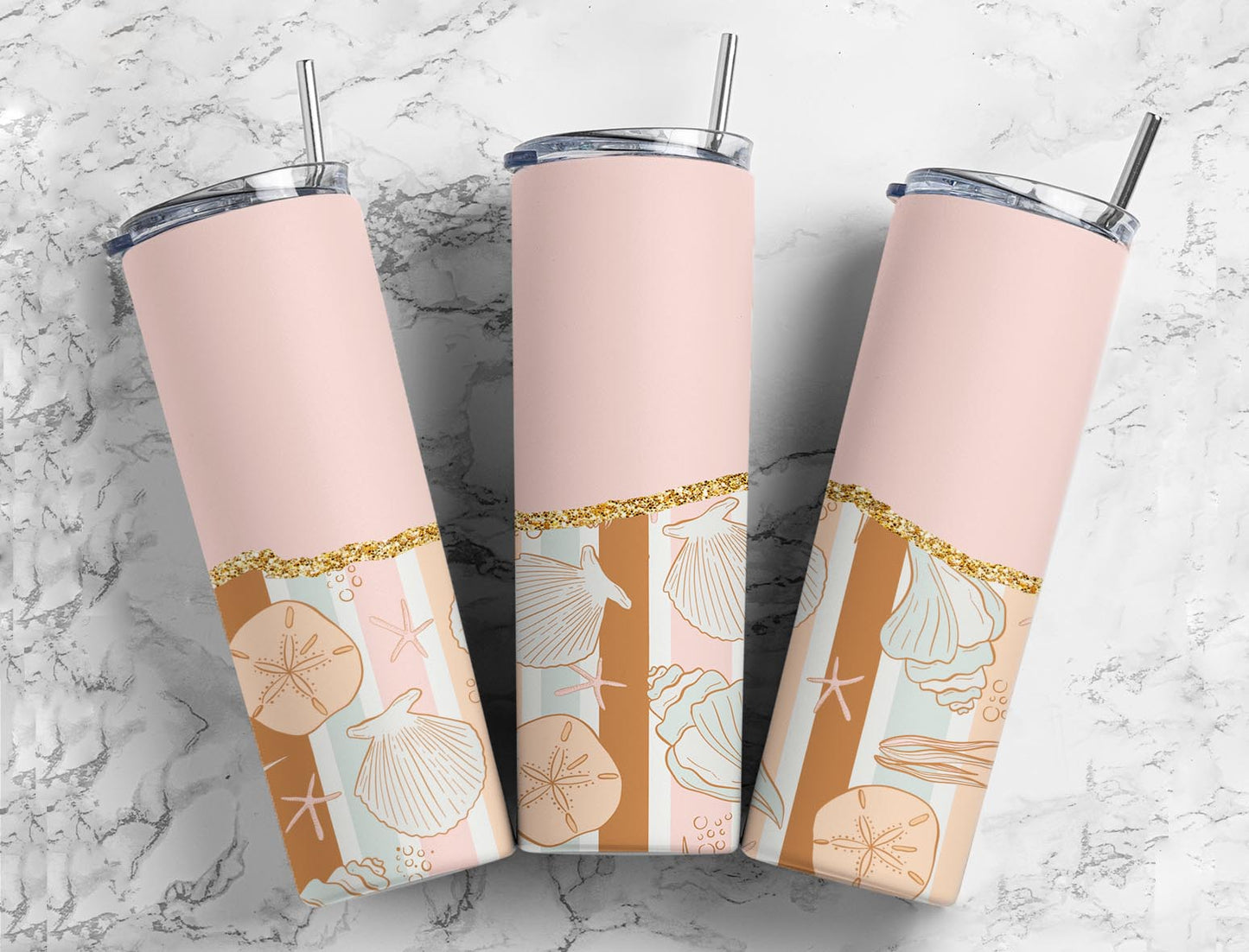 Split Gold Design-Stripes Sea Shell Stainless Steel Tumbler