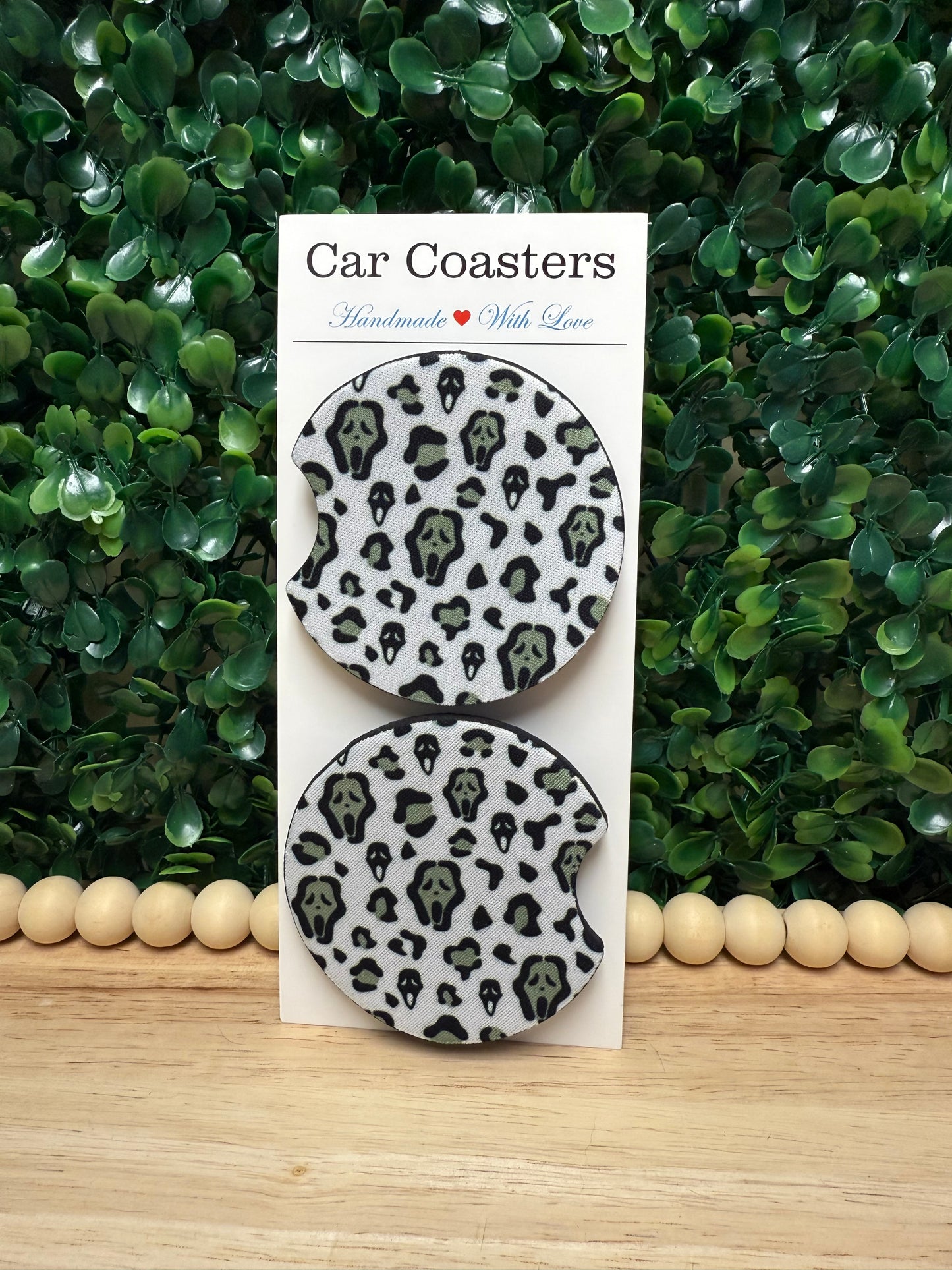 Spooky cheetah face car cup coasters