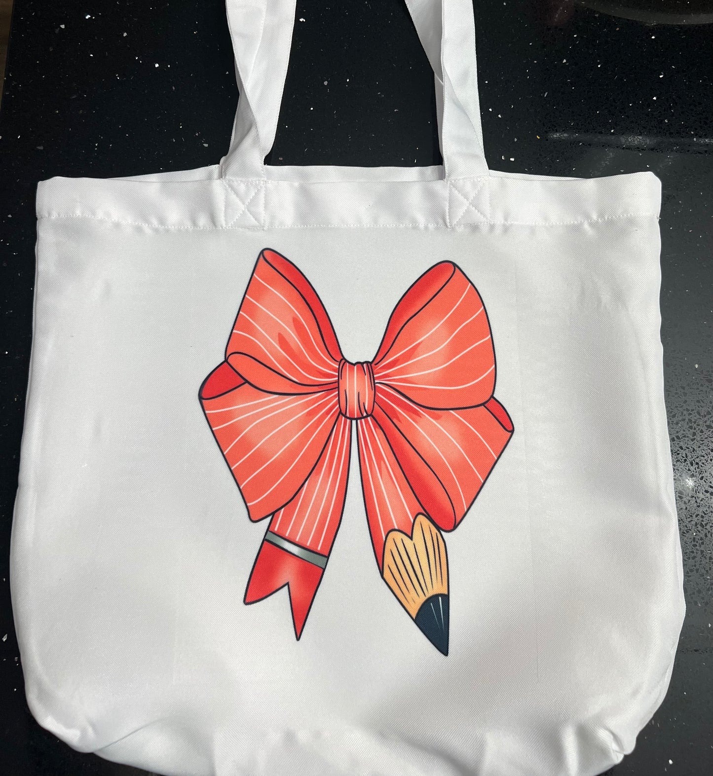 Pink Pencil Bow Tote Bag