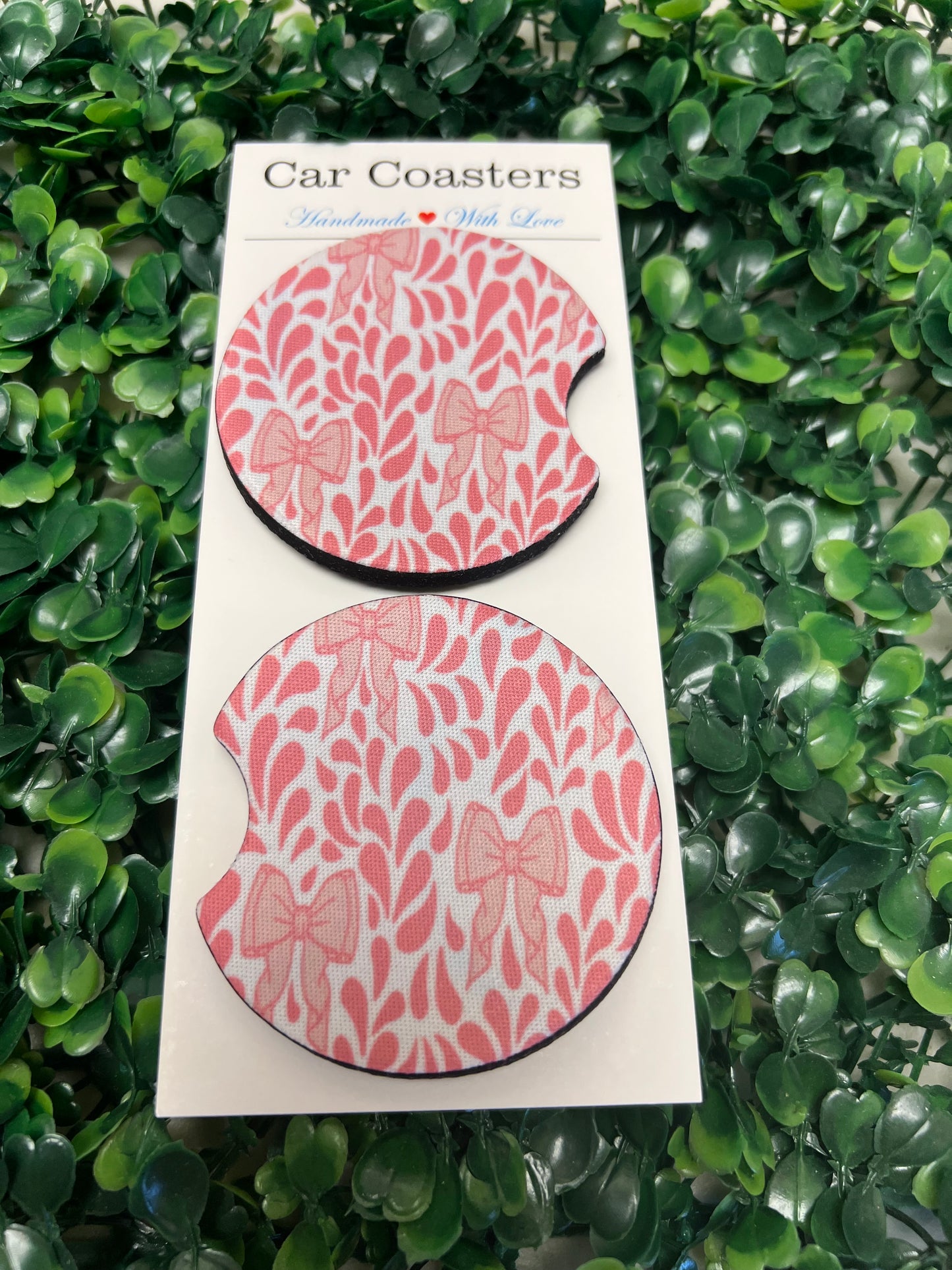 Pink Bows Talavera Car Cup Coasters