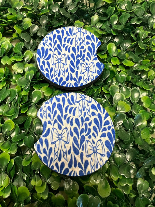 Blue Bows Talavera Car Cup Coasters