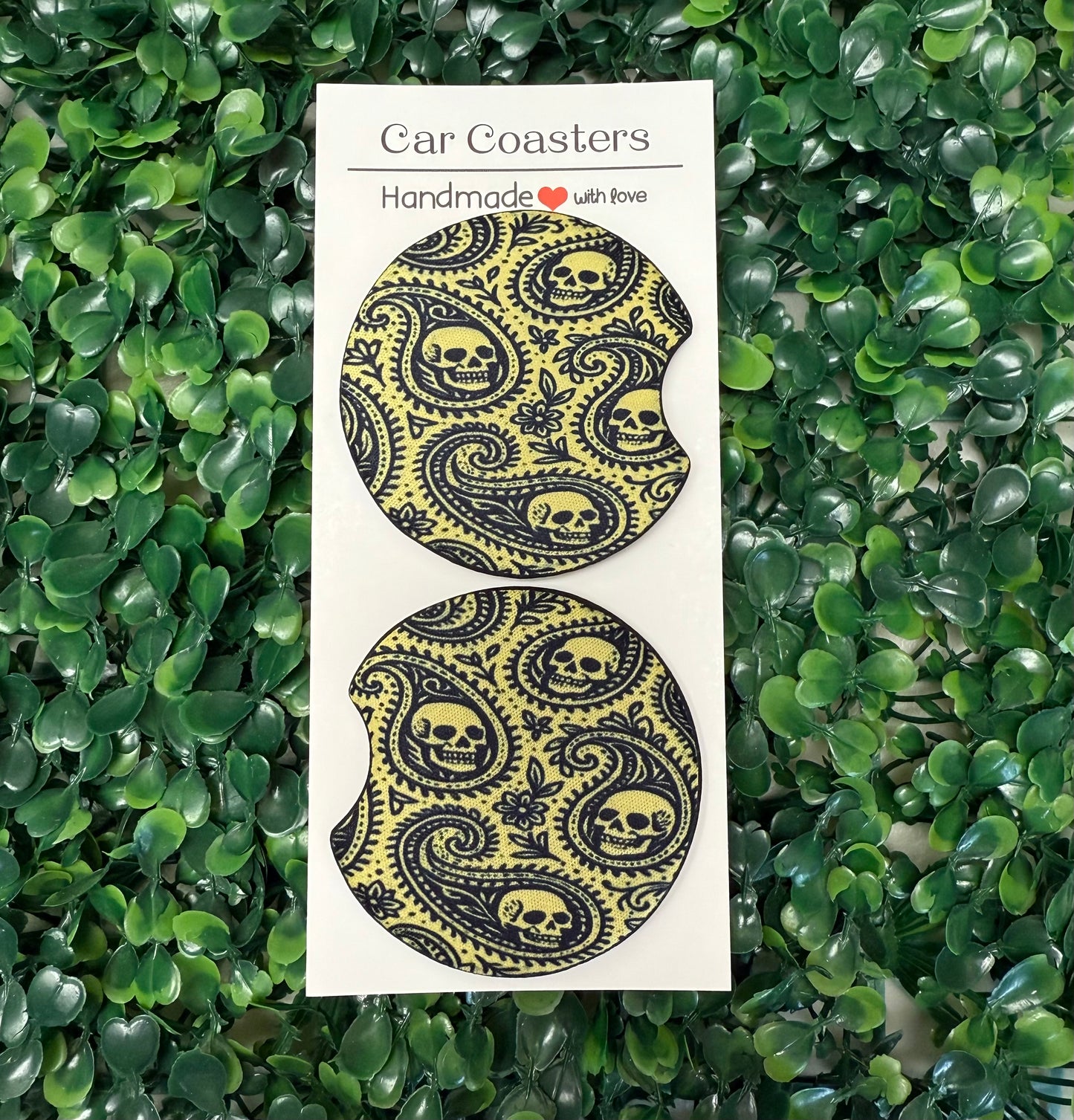 Paisley skulls car cup coasters