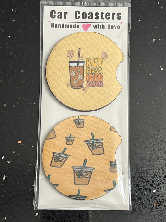 But First Iced Coffee Car Cup Coasters