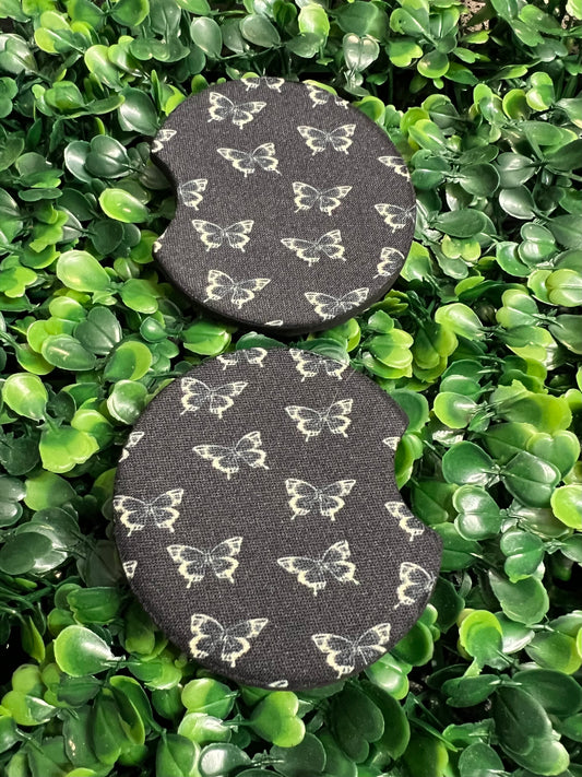 Black & White Butterflies Car Cup Coasters