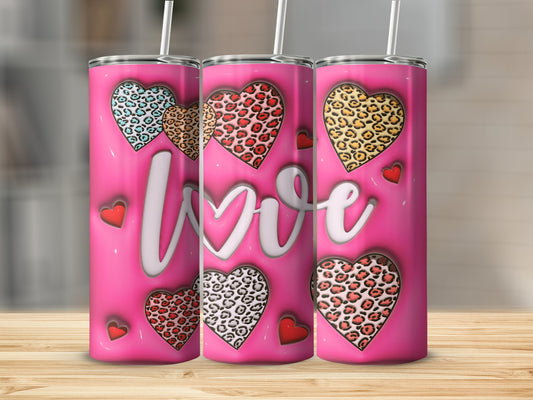 Inflated Love W/Cheetah Print Hearts  Stainless Steel Tumbler