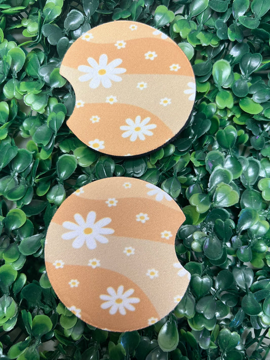 Brown Wavy Daisy Car Cup Coasters