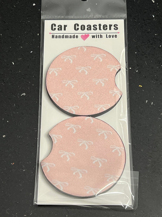 White Bows Car Cup Coasters