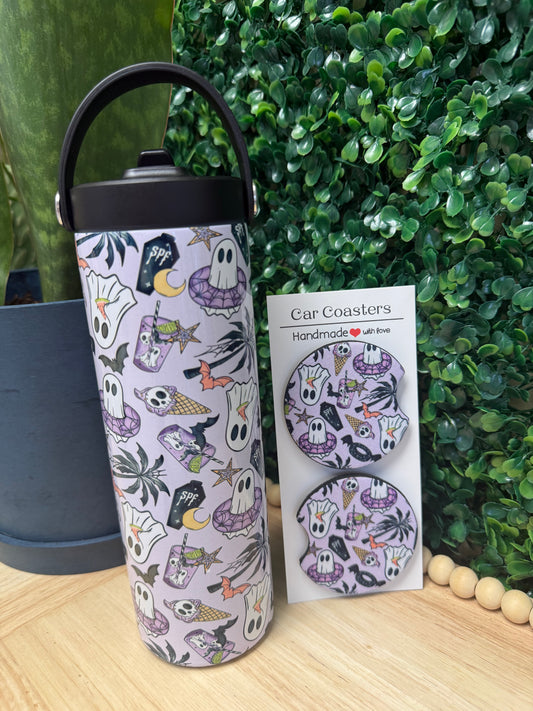 SummerWeen Ghosts 20 oz Tumbler with sport top lid & FREE matching set of Car Coasters!