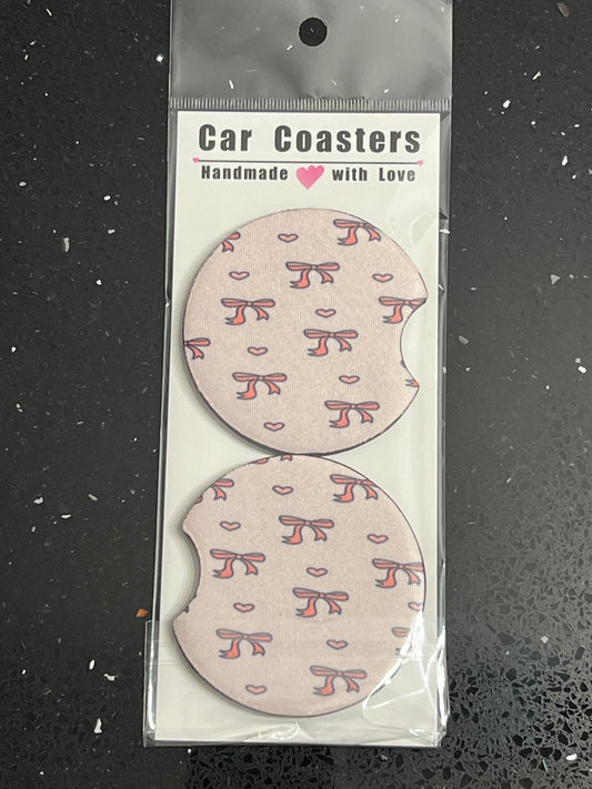 Pink Bows & Hearts Car Cup Coasters