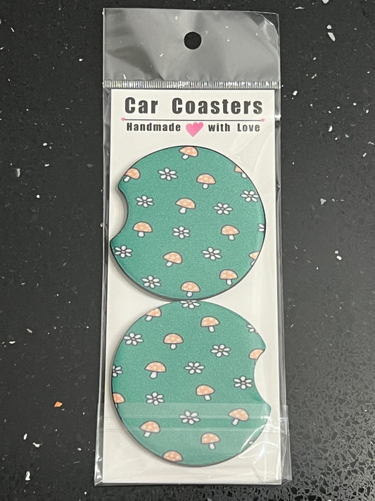 Green Mushroom Car Cup Coasters