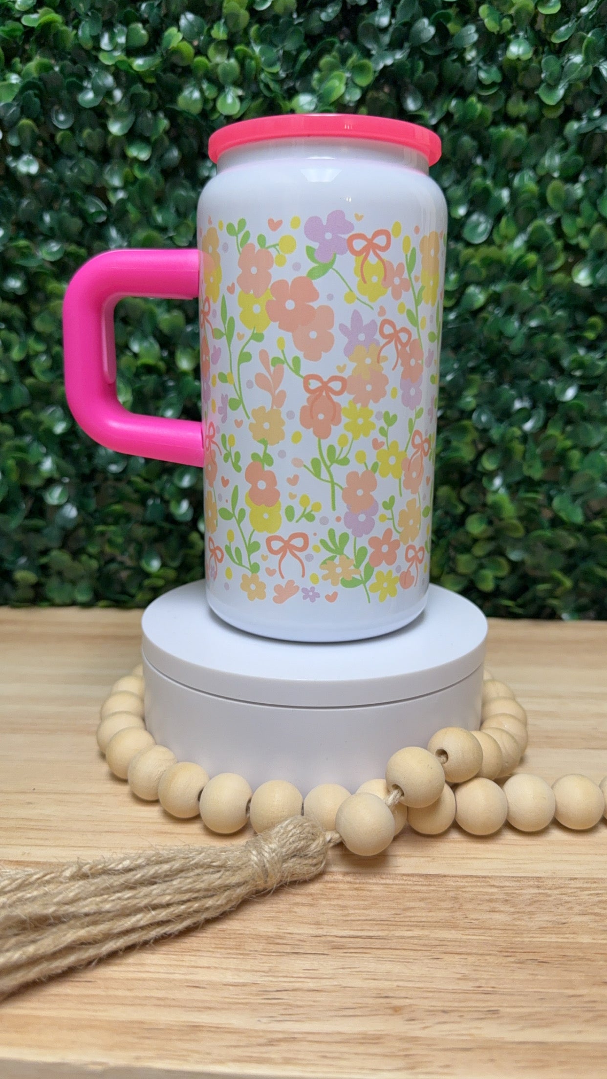 Pink Spring Floral Coquette Stainless Steel Tumbler W/Handle