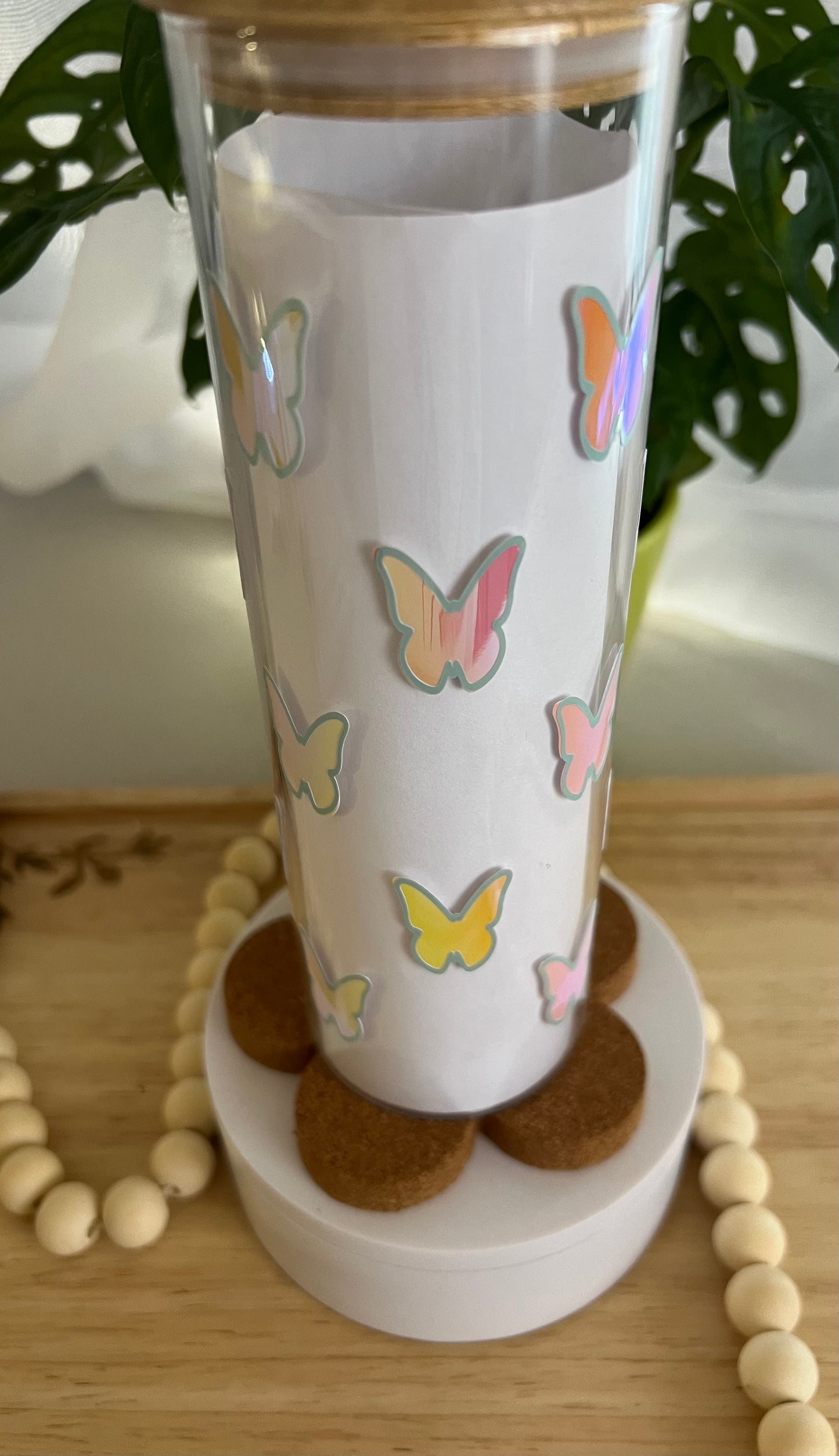 Holographic Pastel Butterfly Glass Tumbler