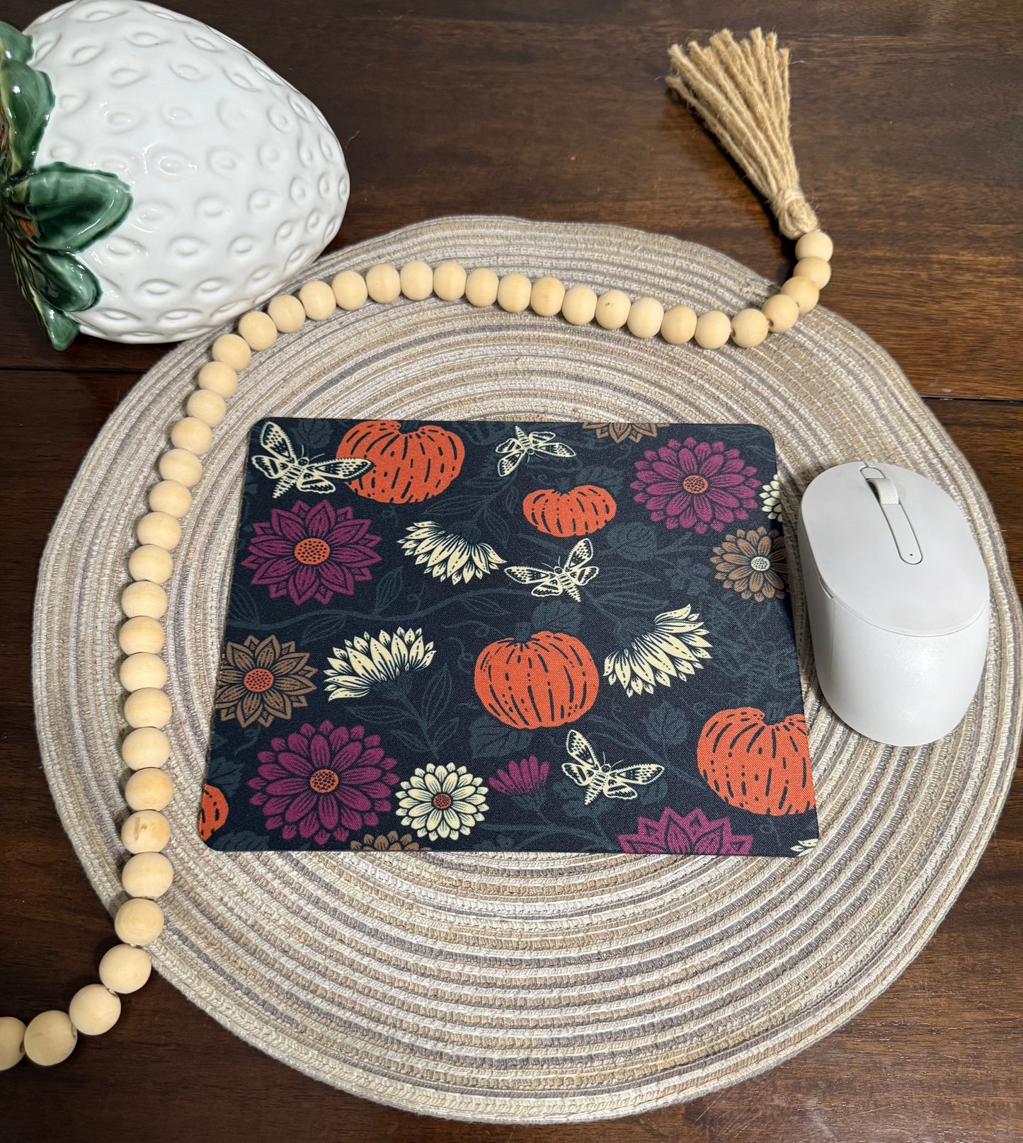 Fall purple floral pumpkin mouse pad