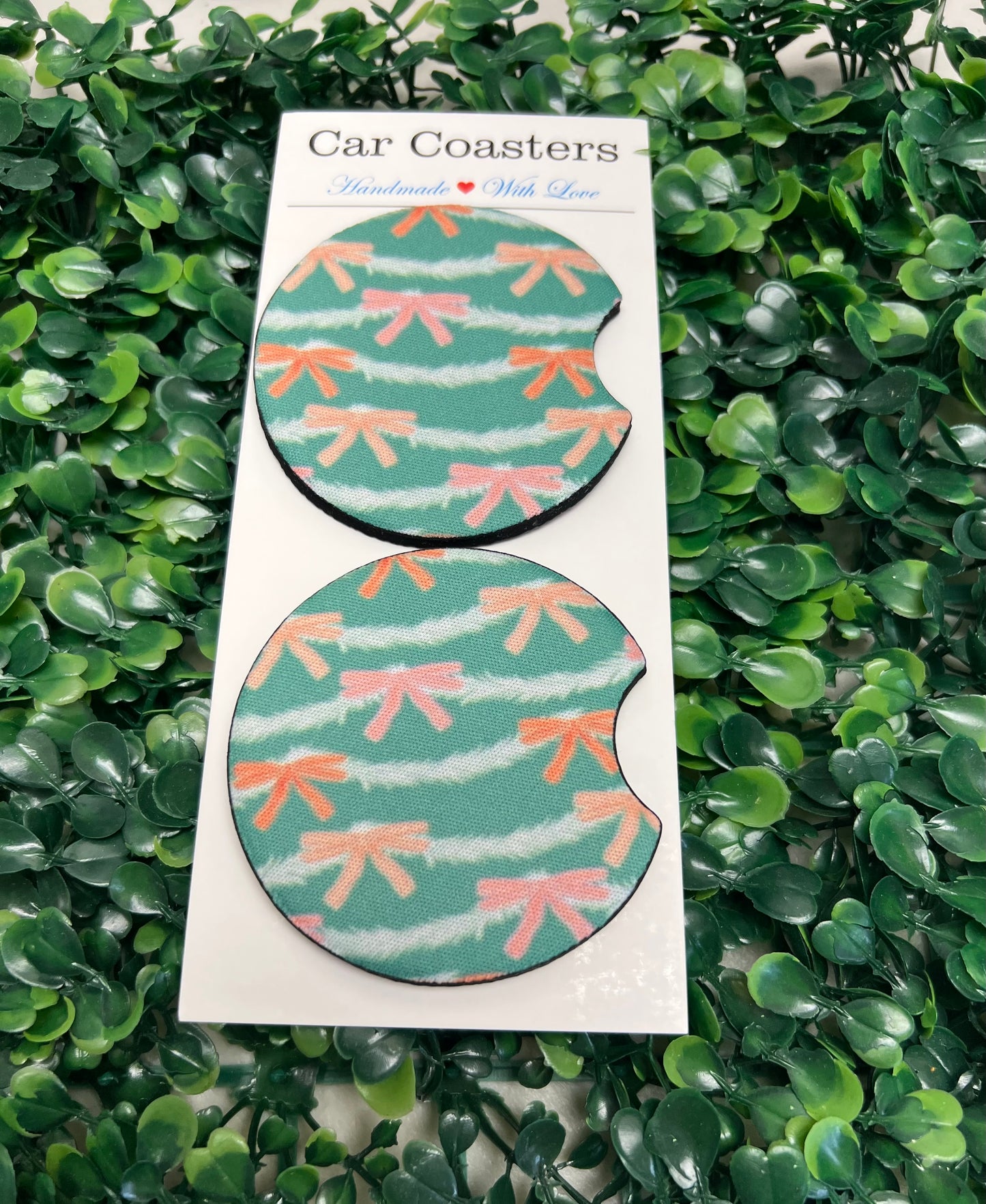 Christmas Garland Bows Car Cup Coasters