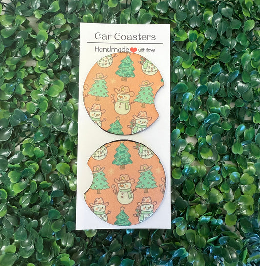 Western Snowman Car Cup Coasters