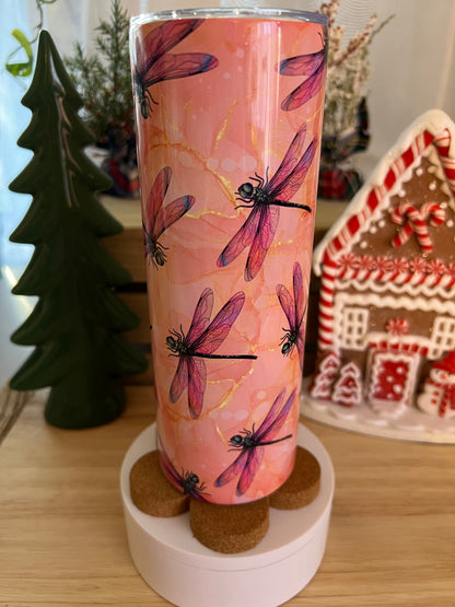 Pink Dragon Fly Stainless Steel Tumbler