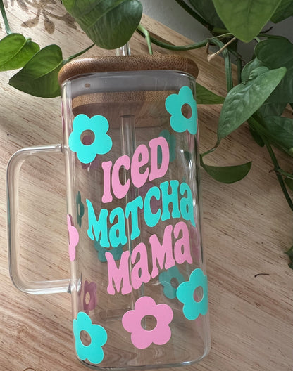 Iced Matcha Mama Square Glass