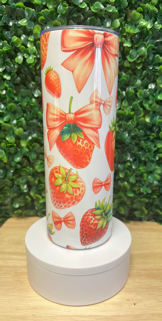 Cottage Core Strawberries & Bows Stainless Steel Tumbler