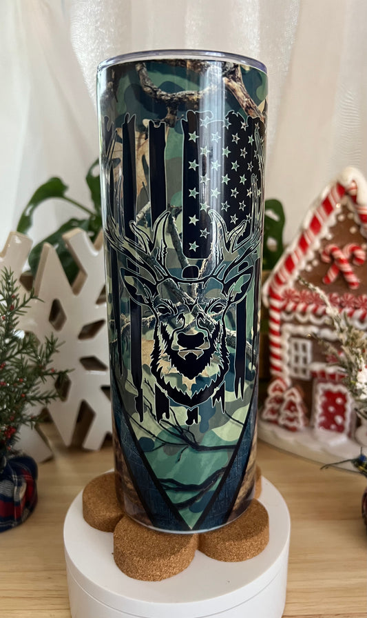 Camo/ Buck with Flag Stainless Steel Tumbler