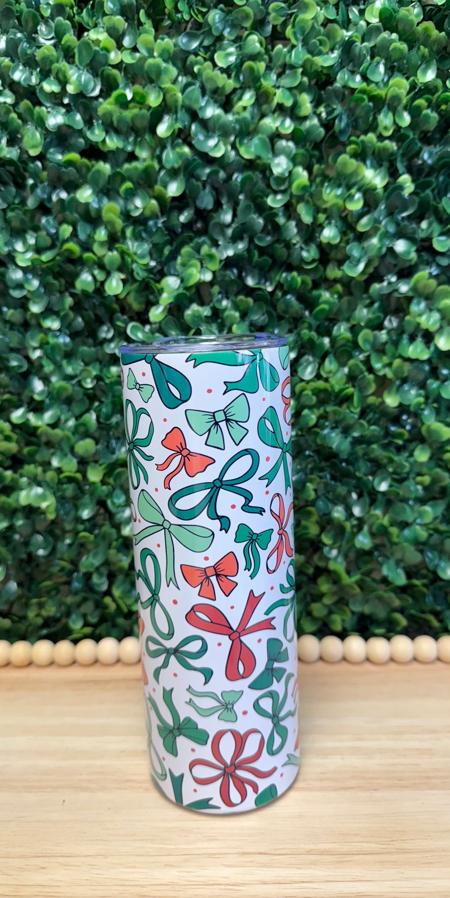 Festive Christmas ribbons stainless steel tumbler