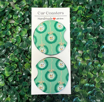 Snowman wreath car cup coasters