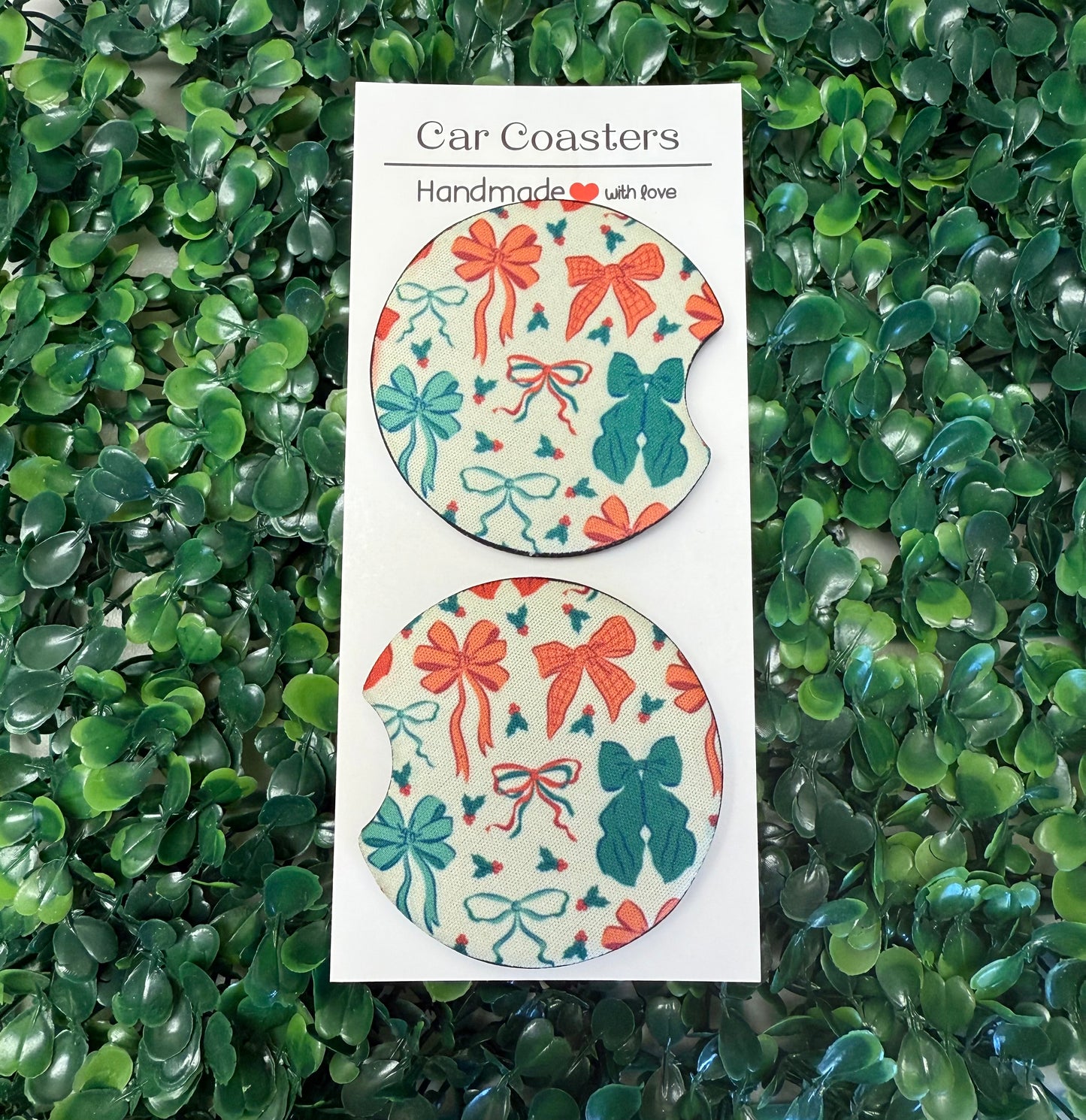 Festive bows  car cup coasters