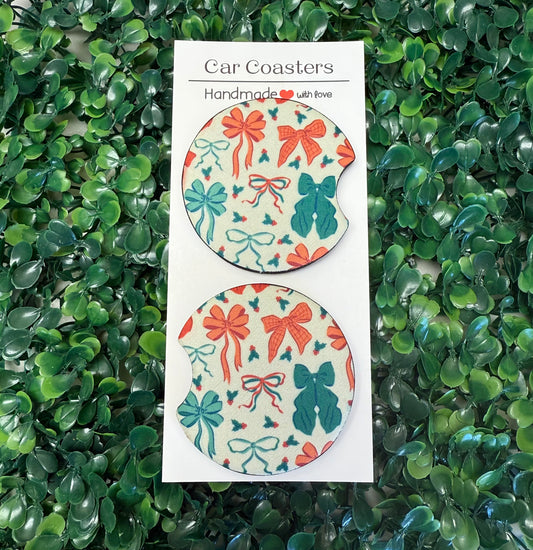 Festive bows  car cup coasters