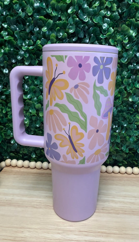 40oz Purple mushroom/flower stainless steel tumbler