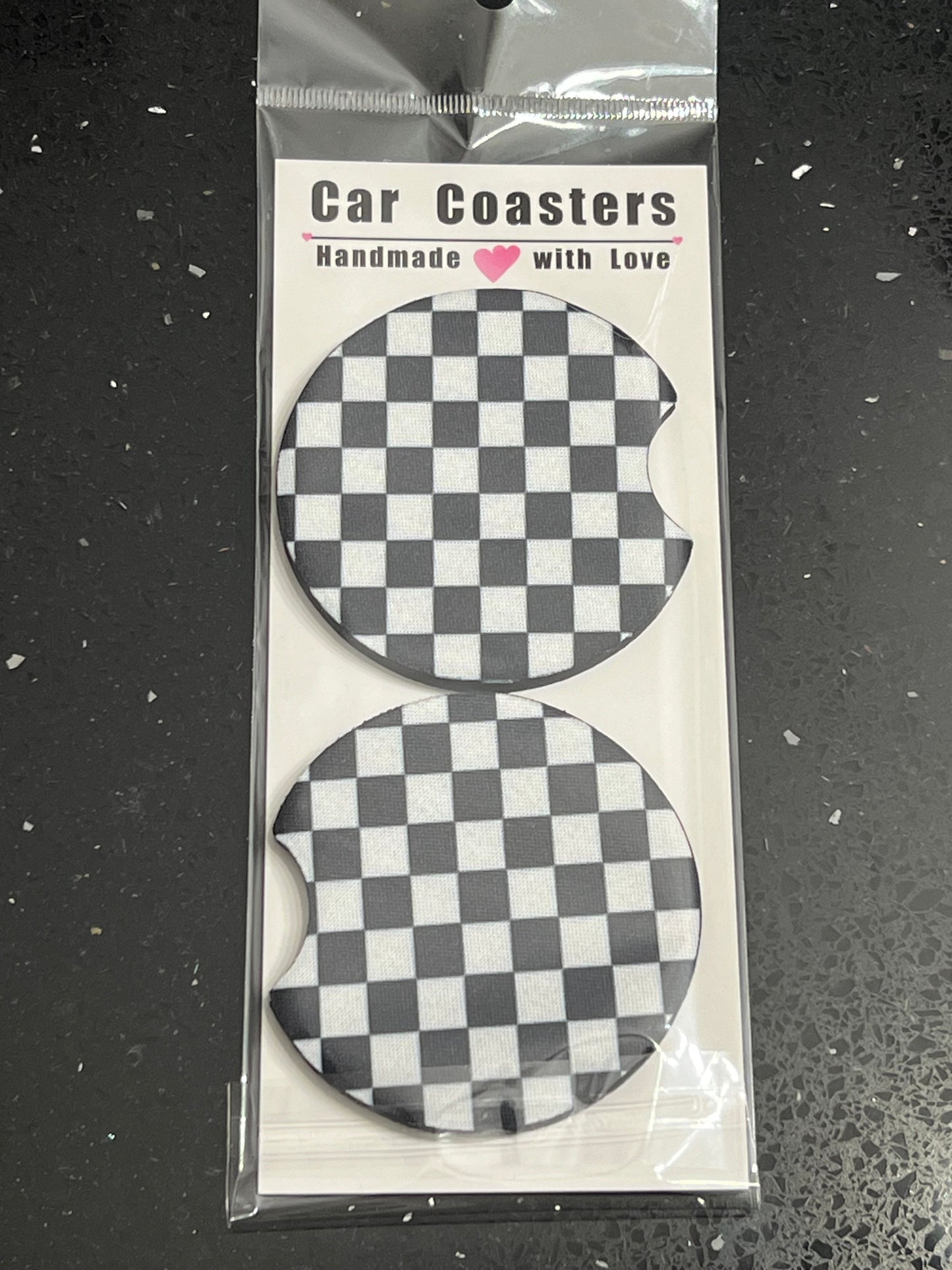 Black & White Checkers Car Cup Coasters