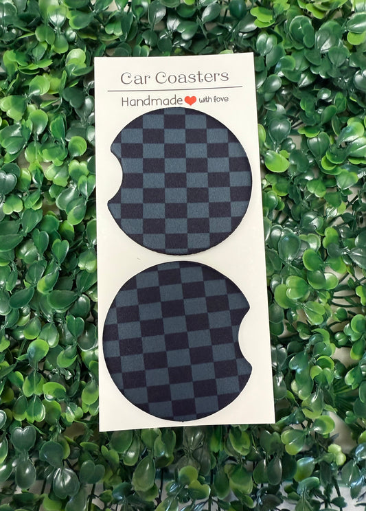 Black & gray checkers car cup coasters