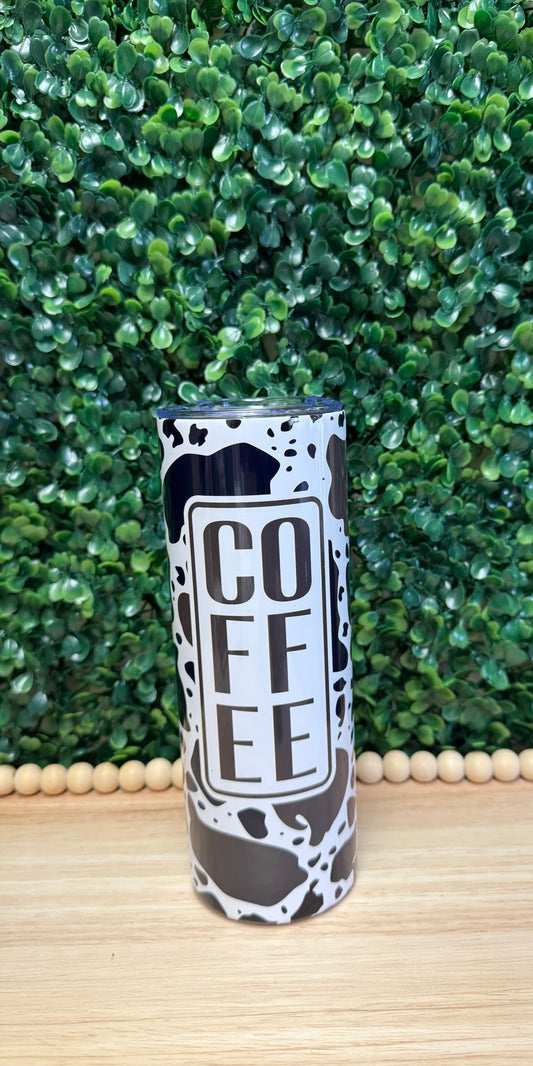 Cow print "coffee" stainless steel tumbler