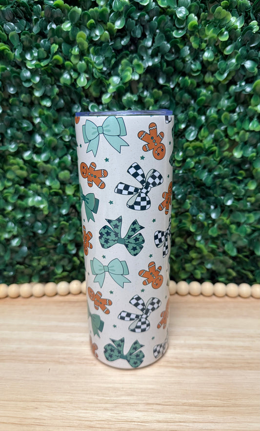 Preppy gingerbread bows stainless steel tumbler