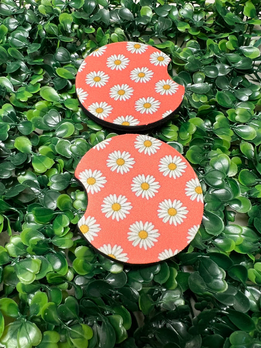 Coral Daisy Car Cup Coasters