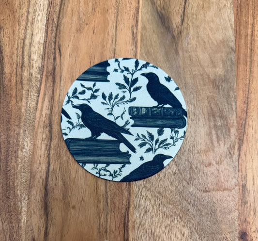 Raven & books drink coaster