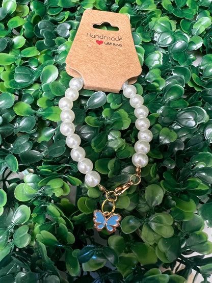 Faux Pearls With Butterfly Water Bottle Charm