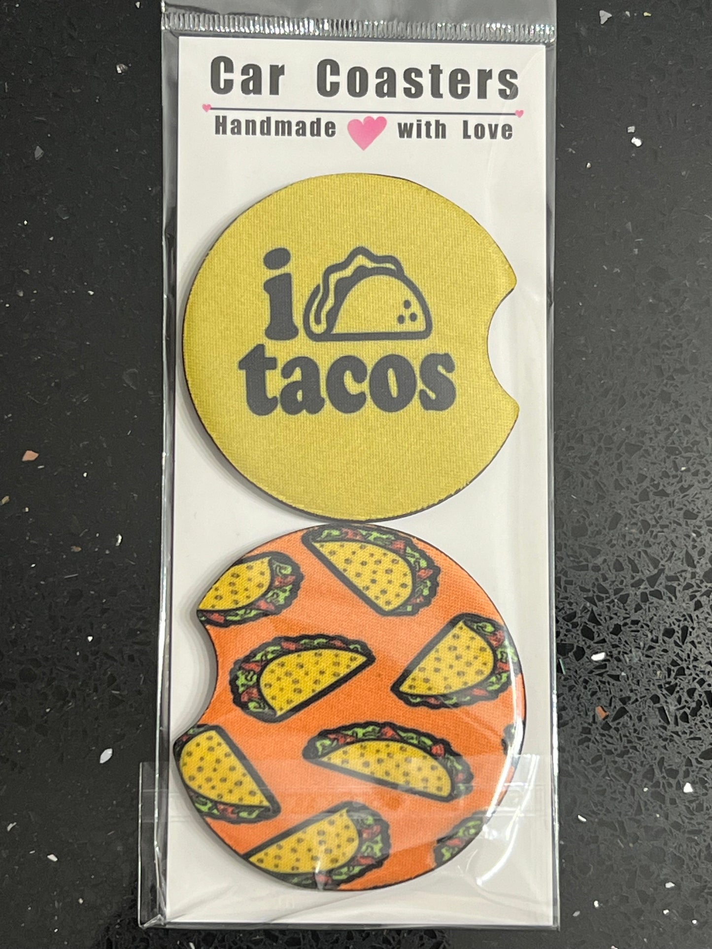 I <3 Taco's  Car Cup Coasters