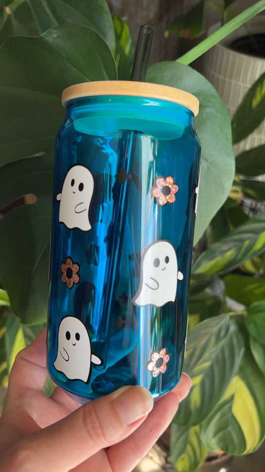 Ghost & Flowers Blue Glass