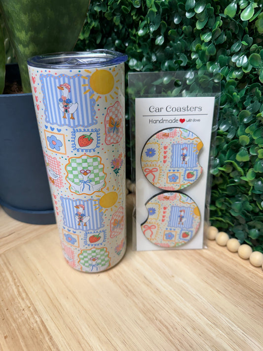 Spring Garden Goose  20 oz Tumbler W/ FREE matching set of Car Coasters!
