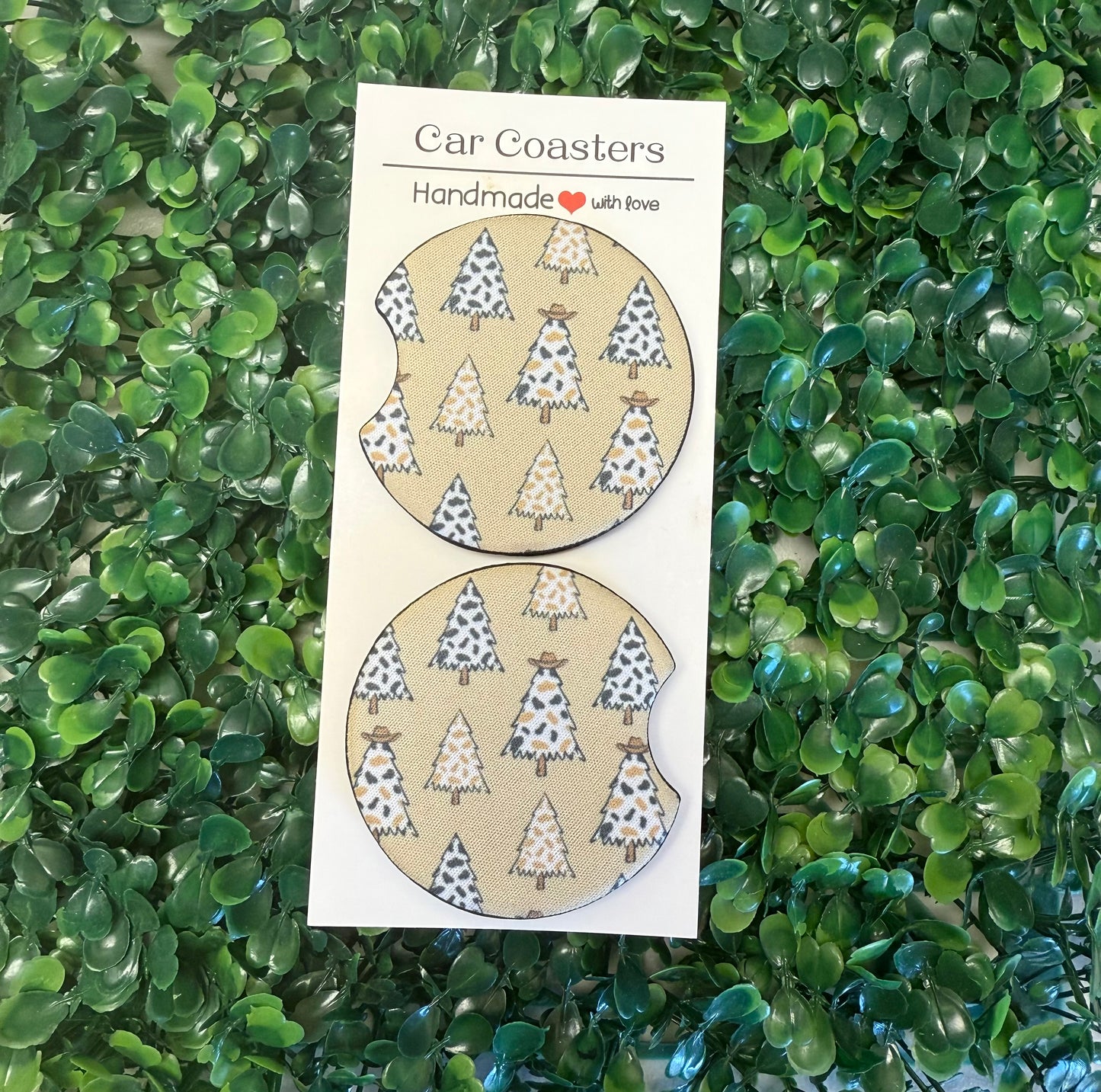 Western Christmas Trees Car Cup Coasters