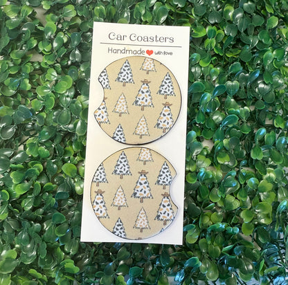 Western Christmas Trees Car Cup Coasters