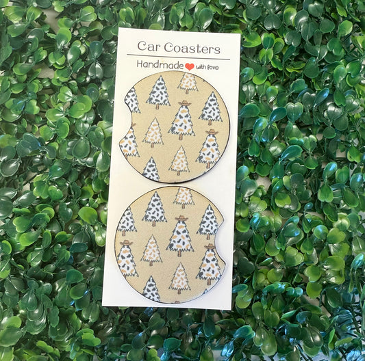 Western Christmas Trees Car Cup Coasters