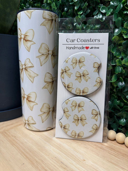 Coquette brown bows Stainless steel tumbler & FREE matching set of car coasters