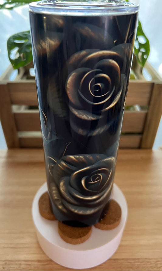 Black & Gold Roses Stainless Steel Tumbler